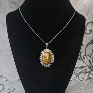 Elegant Stainless Steel Unakite  Pendant Necklace